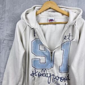 Vintage Planet Hollywood Orlando Hoodie 91 Graphic Zip Sweatshirt White Size L